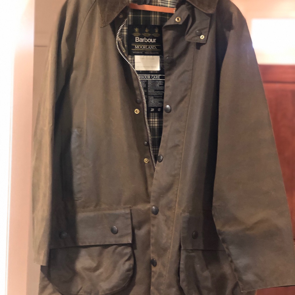 Barbour Moorland Wax Cotton Jacket - Olive In Color - Size C42 (Adult Large)